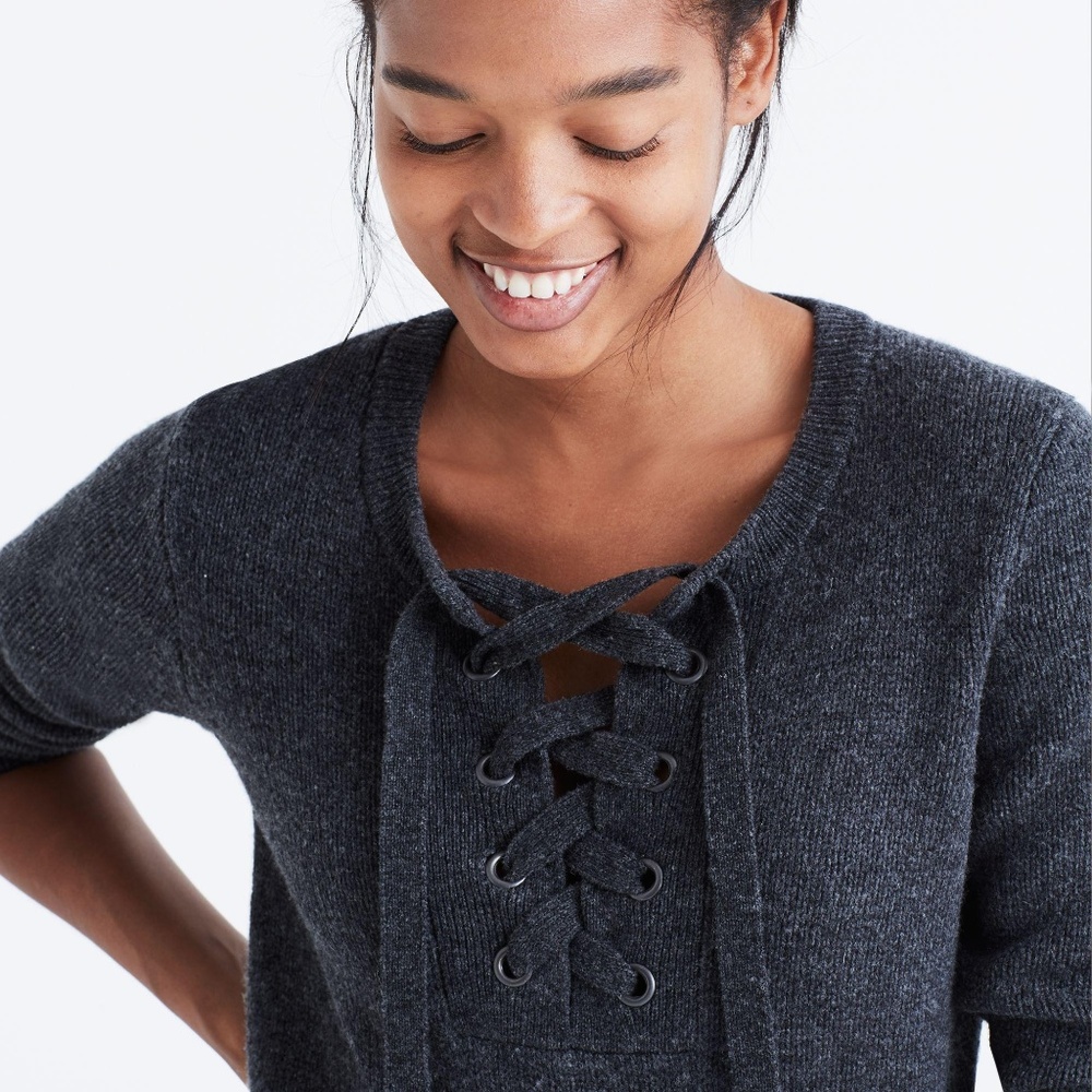Madewell Lace-Up Sweater 100% wool